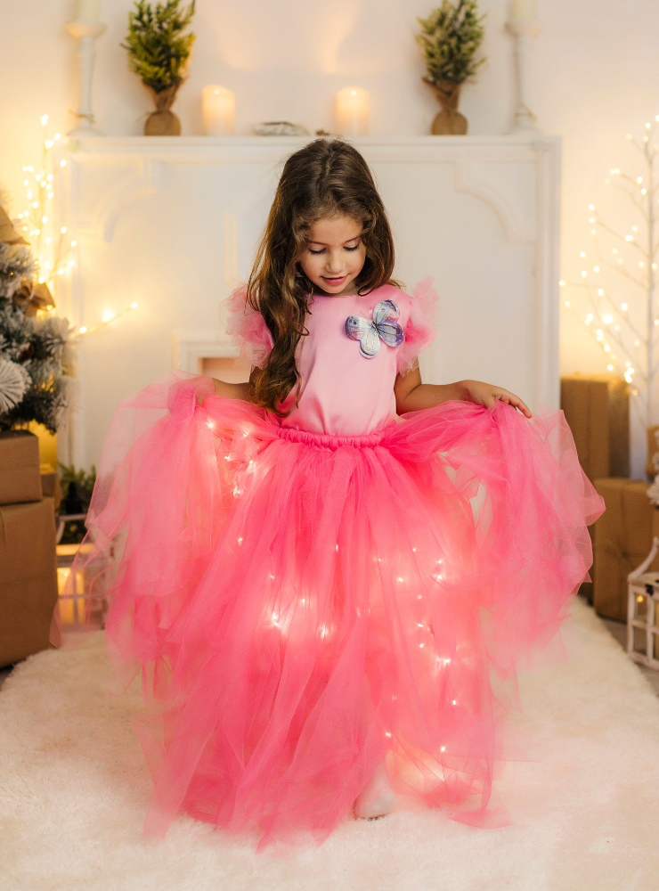 Fustița cu Luminițe Lungă, Roz, Cadou minunat pentru fetițe