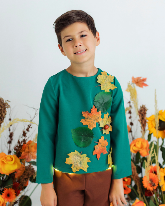 Bluză Regele Toamnei, cu Frunze, Serbare Toamnă, verde