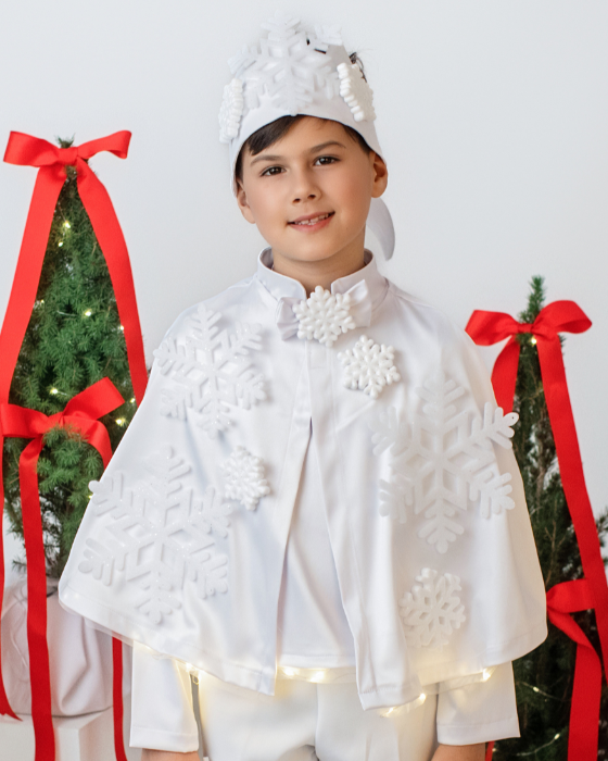 Costum Fulg de nea 2 piese, ALB , pelerina + coroana pentru serbare iarna
