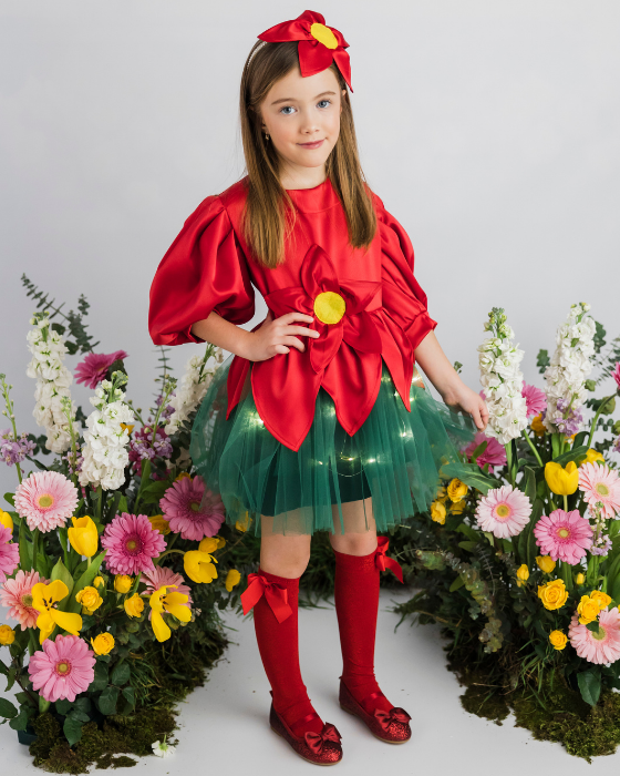 Rochița de Spiriduș / Craciunita, roșie serbare Crăciun roșu verde cu luminite