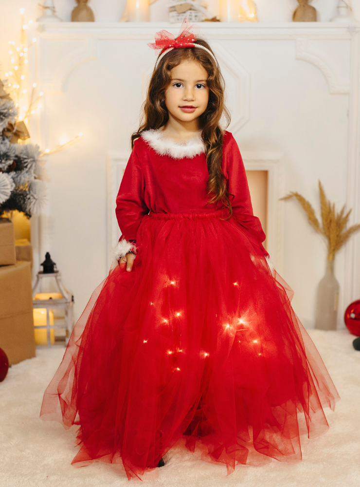 Fustița cu Luminițe, Roșie, Cadou minunat pentru Fetițe, Scufița Roșie