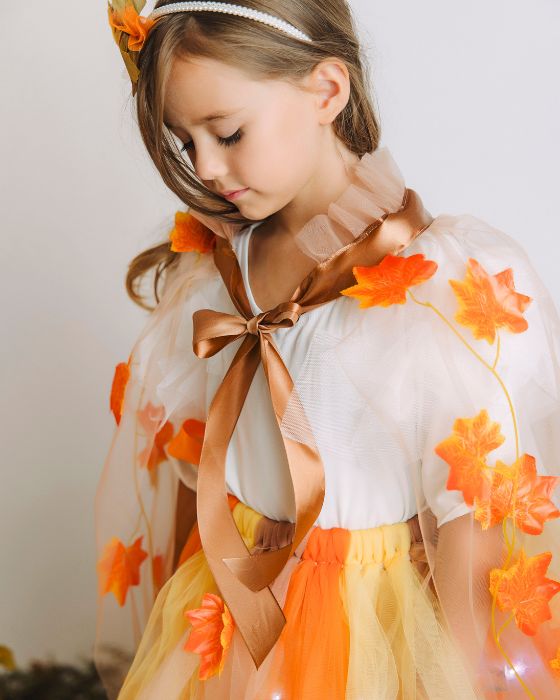 Pelerină Din Tulle, Maro Cu Frunze Portocalii, Zâna Toamnă