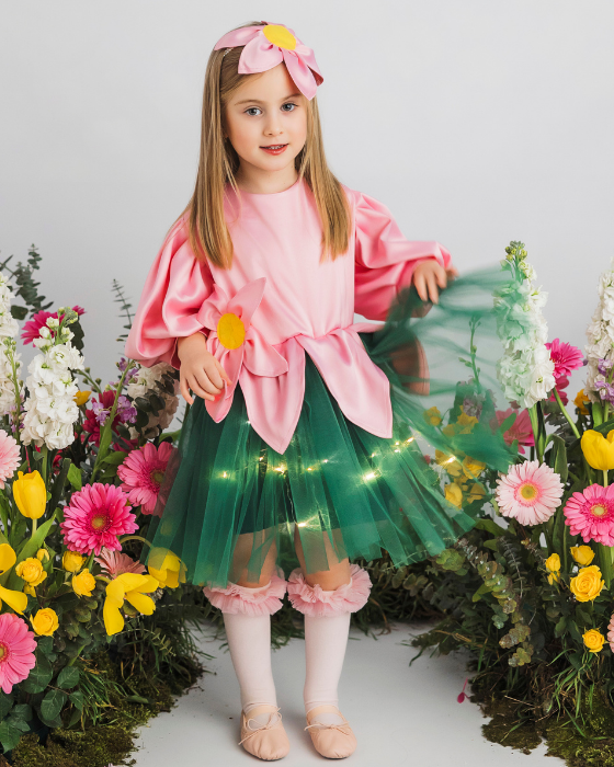 Rochița Floare Roz cu Luminițe, Serbare Primăvară