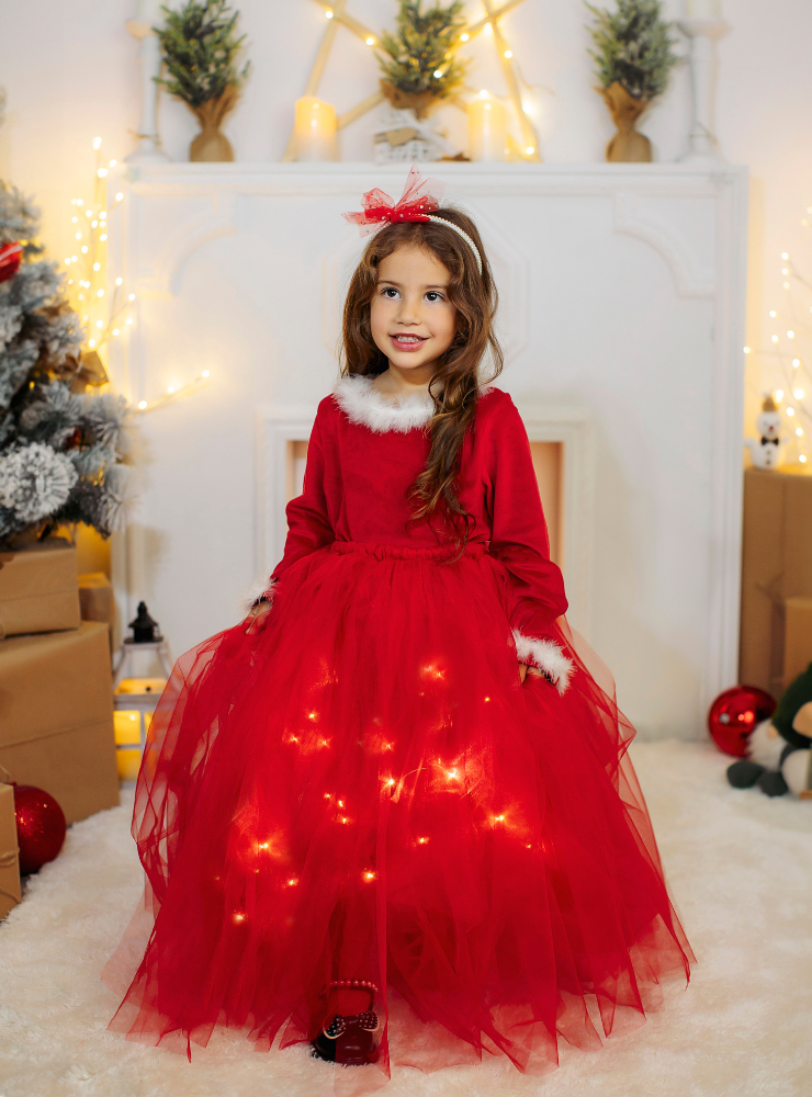 Fustița cu Luminițe, Roșie, Cadou minunat pentru Fetițe, Scufița Roșie