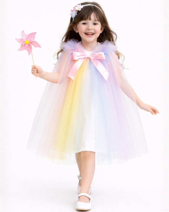 Pelerină Curcubeu de Tulle pentru Fetite, Primavara