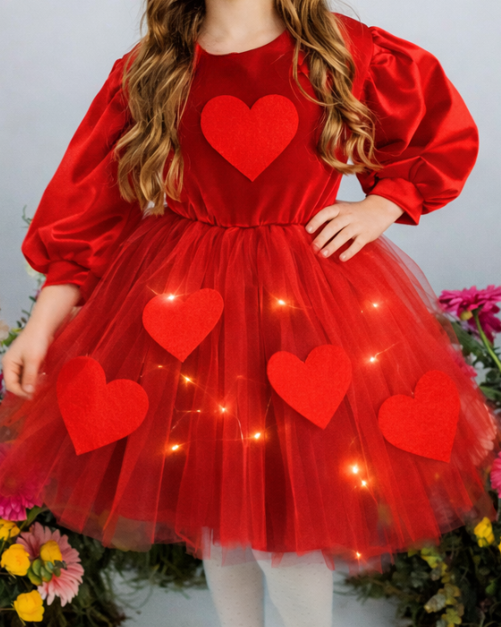 Rochita cu Luminite Roșie, Tulle cu inimioare