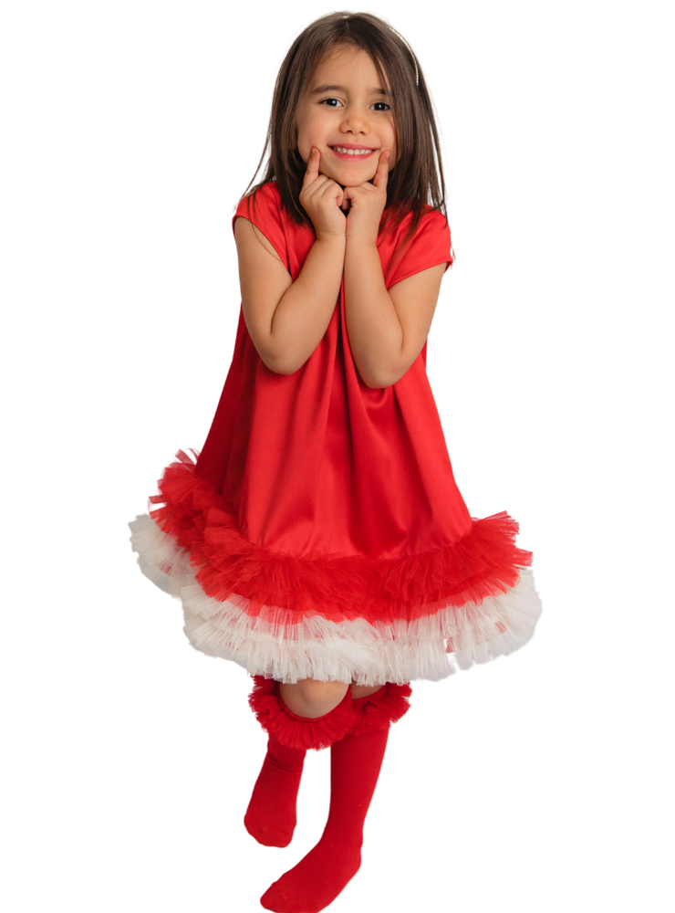 Rochița cu Luminițe Roșie de Craciun, 80-86 cm