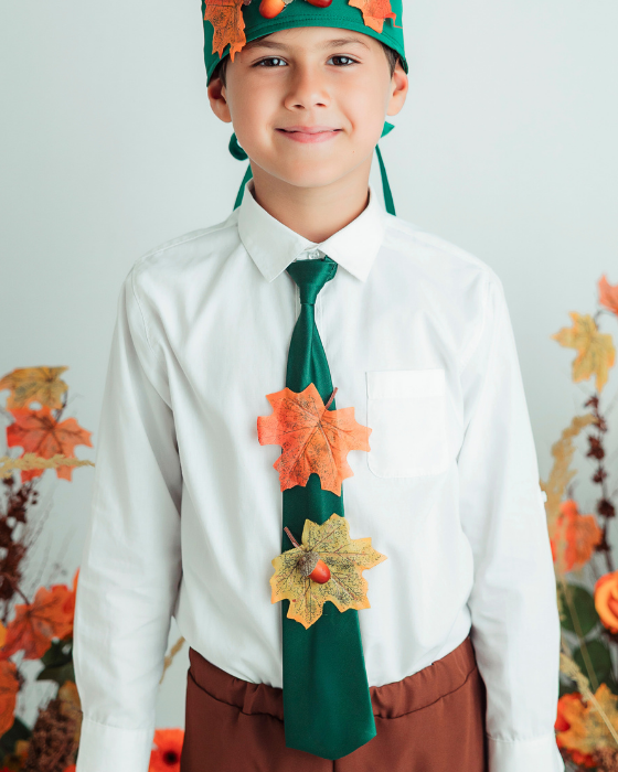 Cravată Cu Frunze, Verde, Regele Toamnei, Serbare