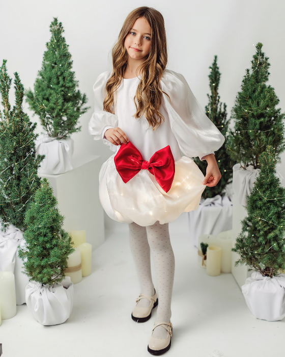 Rochita cu Luminite Alba cu fundita rosie, Ajutorul lui Mos Craciun