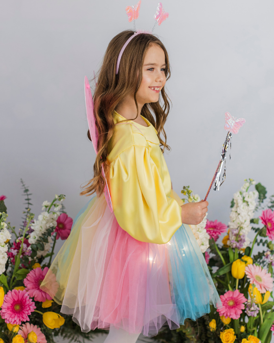 Rochița Curcubeu cu bust Galben cu Luminițe, Serbare Toamna