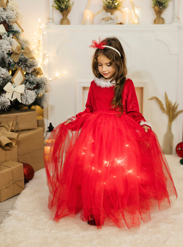 Fustița cu Luminițe, Roșie, Cadou minunat pentru Fetițe, Scufița Roșie