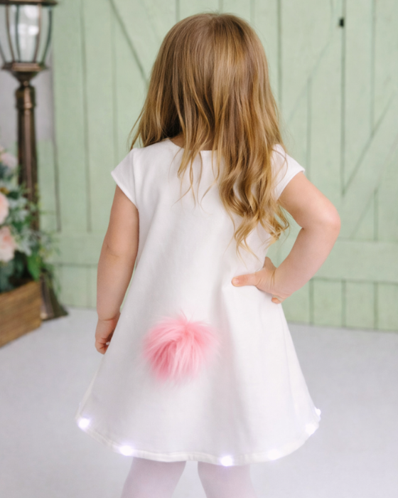 Rochița cu Luminite Iepuras de Paste, Alba cu Inimioară Roz, 2-4 ani, de fetite