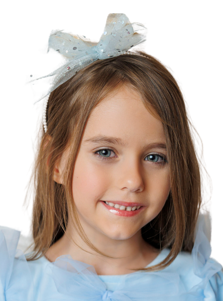 Bentiță cu Perle și Fundiță Bleu cu Sclipici