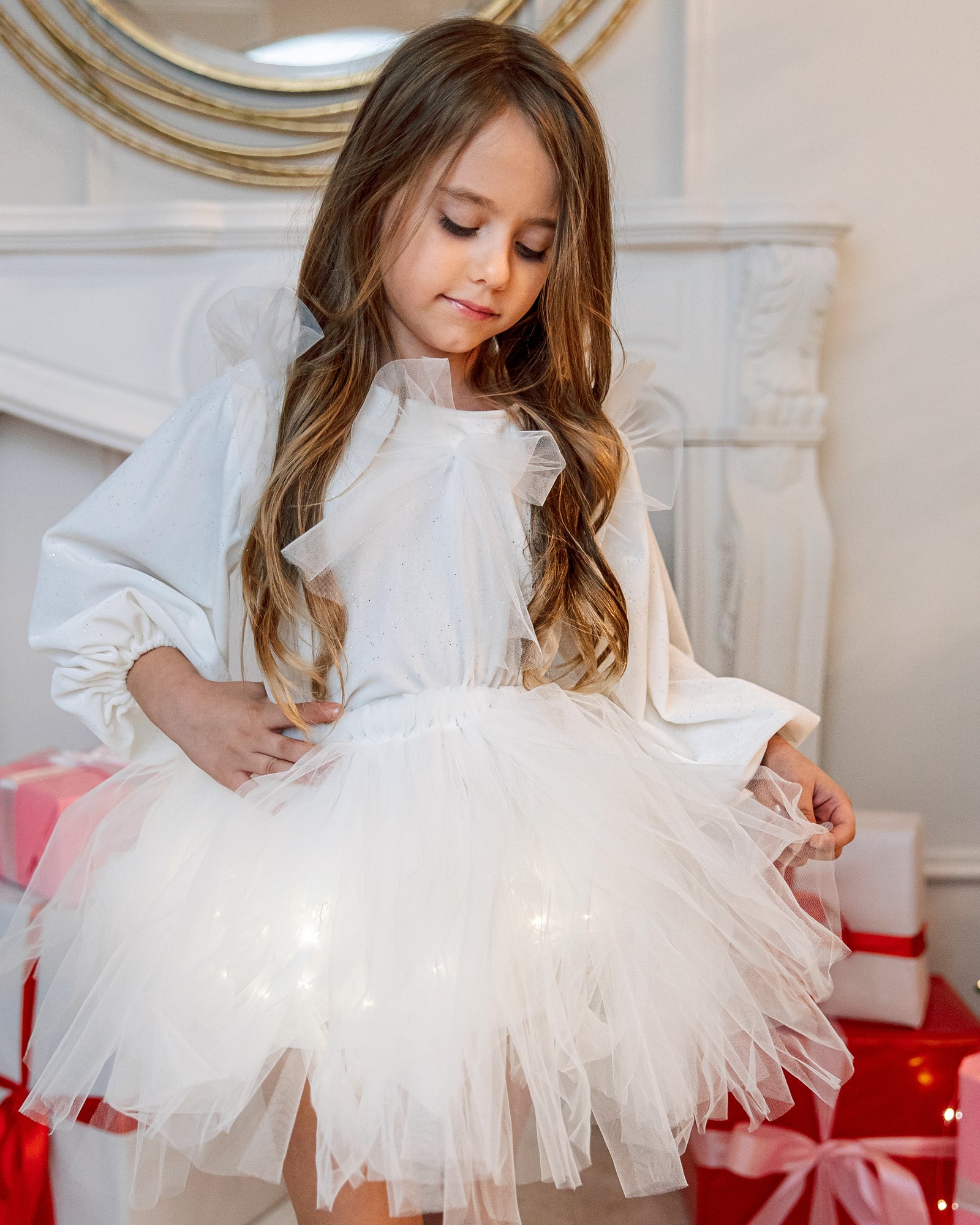 Costum Fustiță+Bluziță, Alb, Înger, Serbare