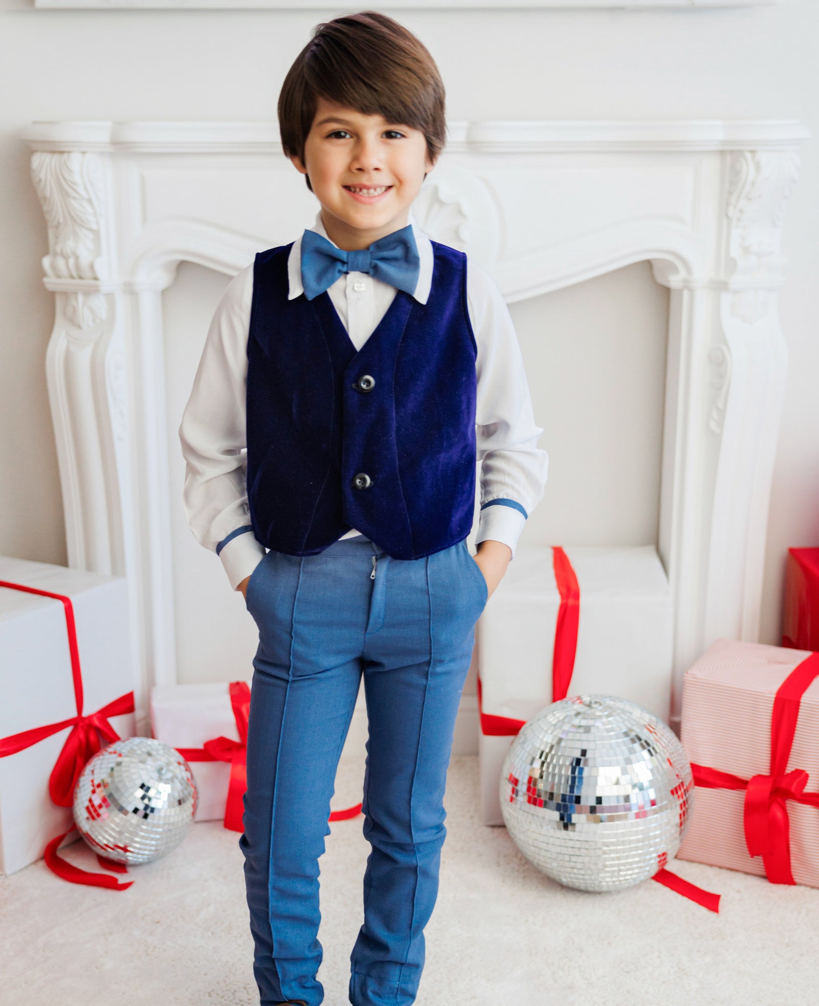 Vestă de Catifea Bleumarin, pentru Băieți, De Școală