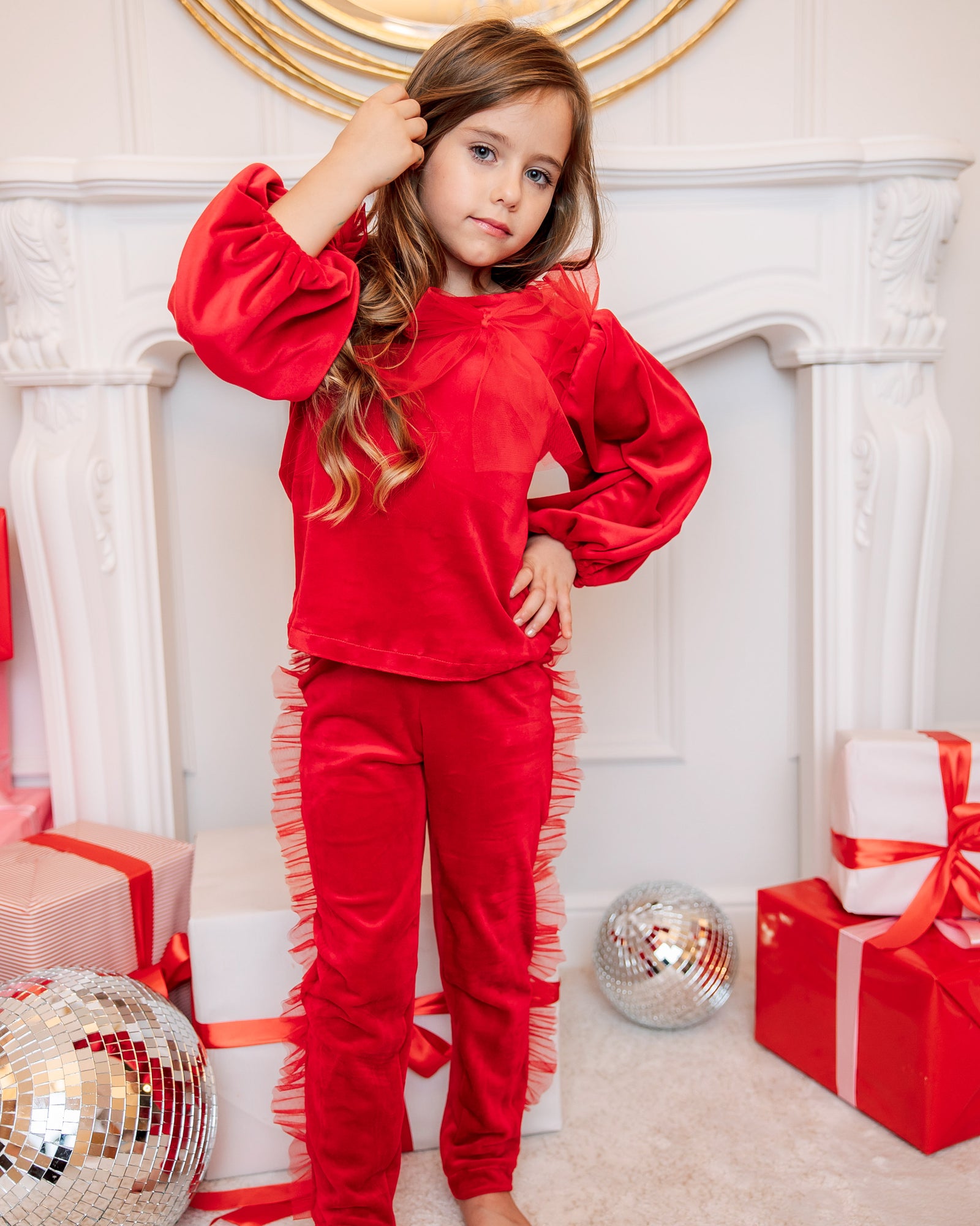 Compleu de Catifea pentru vreme rece, Rosu, 2-3 ani