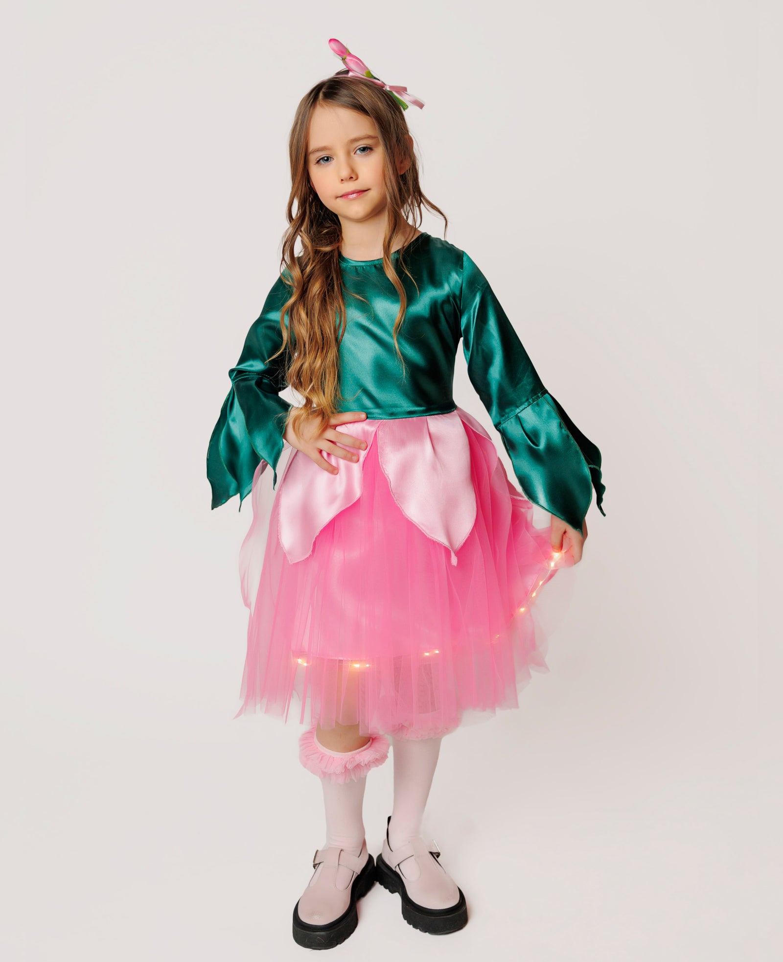 Costum cu Luminițe, Zână Floare Roz / Fluture, 4 Piese