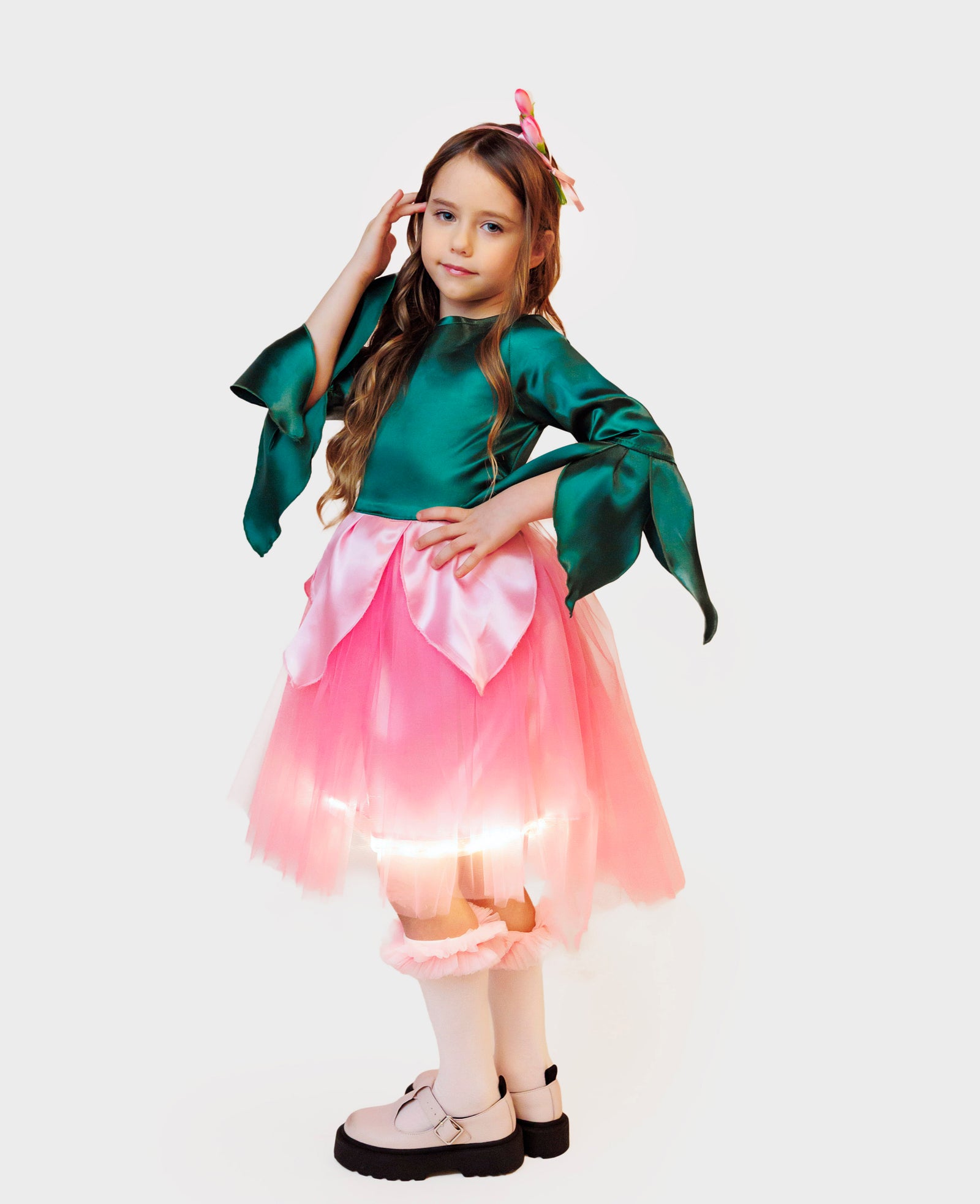 Rochița cu Luminițe Floare Roz (Trandafir, Zambilă, Panseluță, Zâna Primăverii)