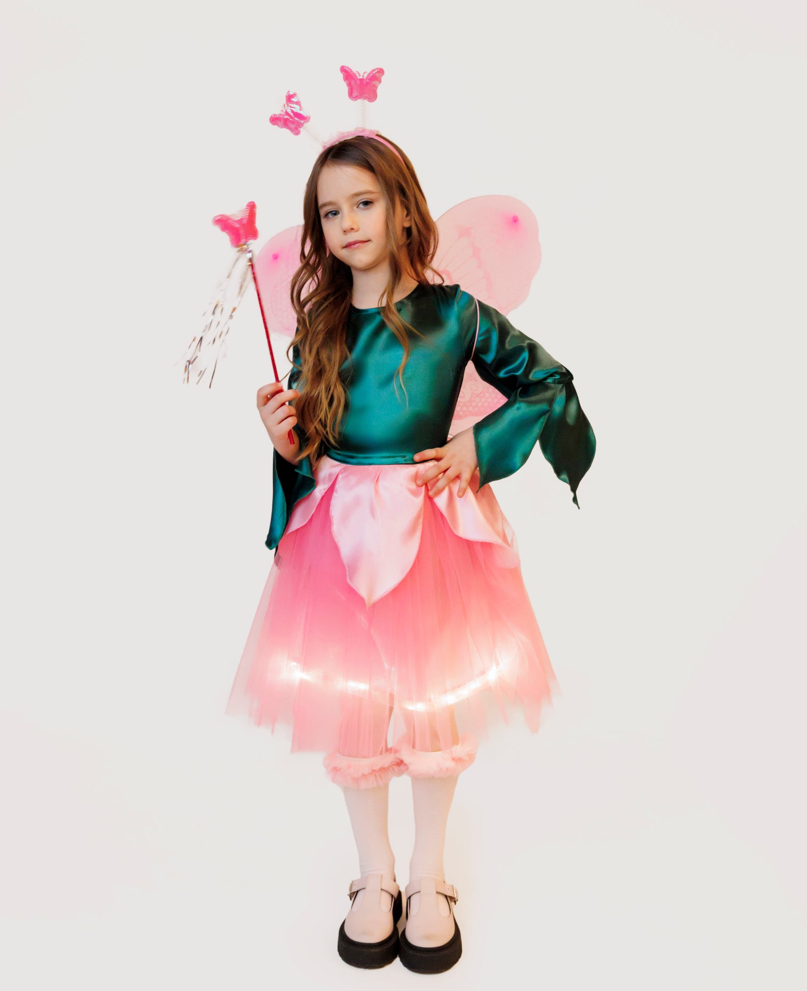 Rochița cu Luminițe Floare Roz (Trandafir, Zambilă, Panseluță, Zâna Primăverii)