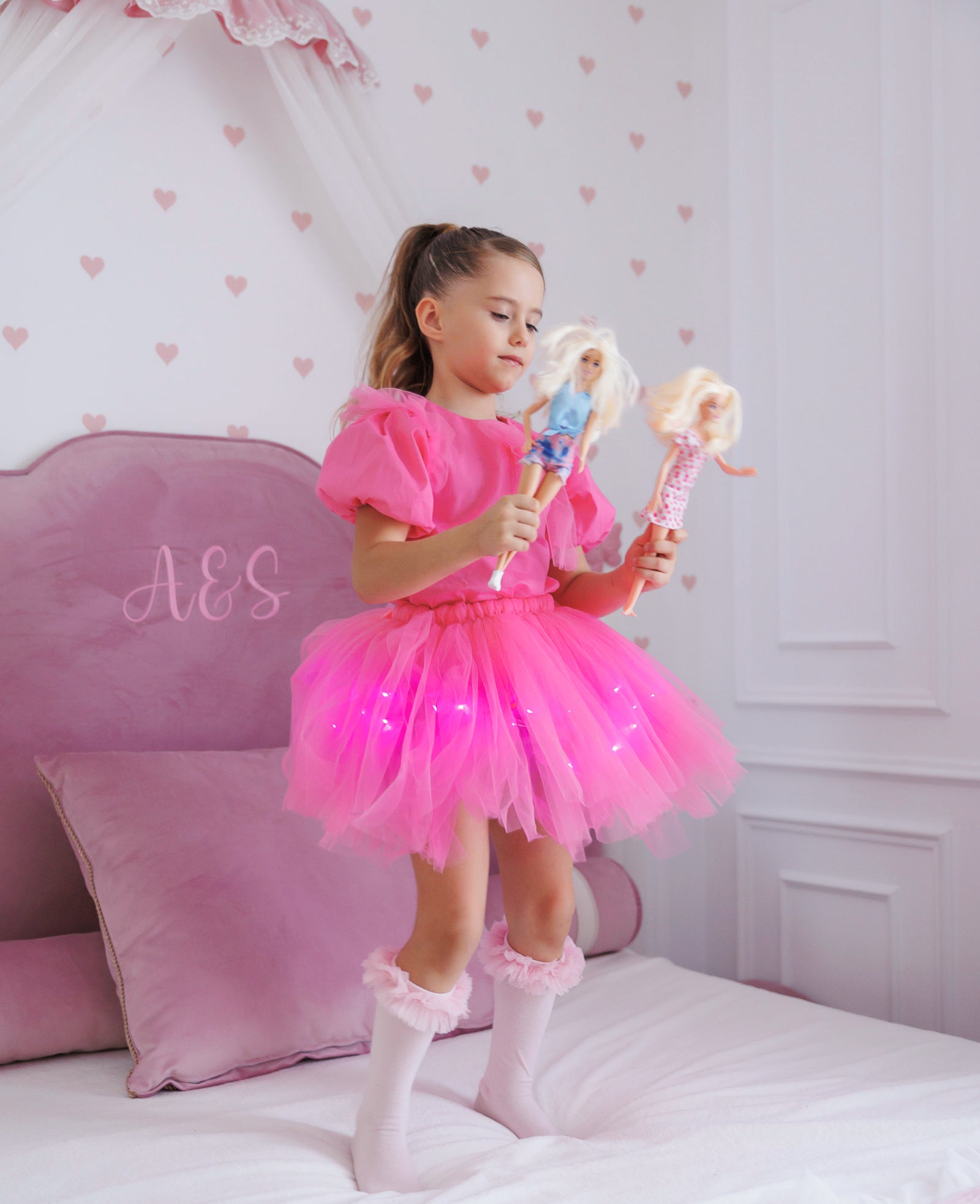 Compleu cu Luminițe, Roz Bombon, 2 Piese