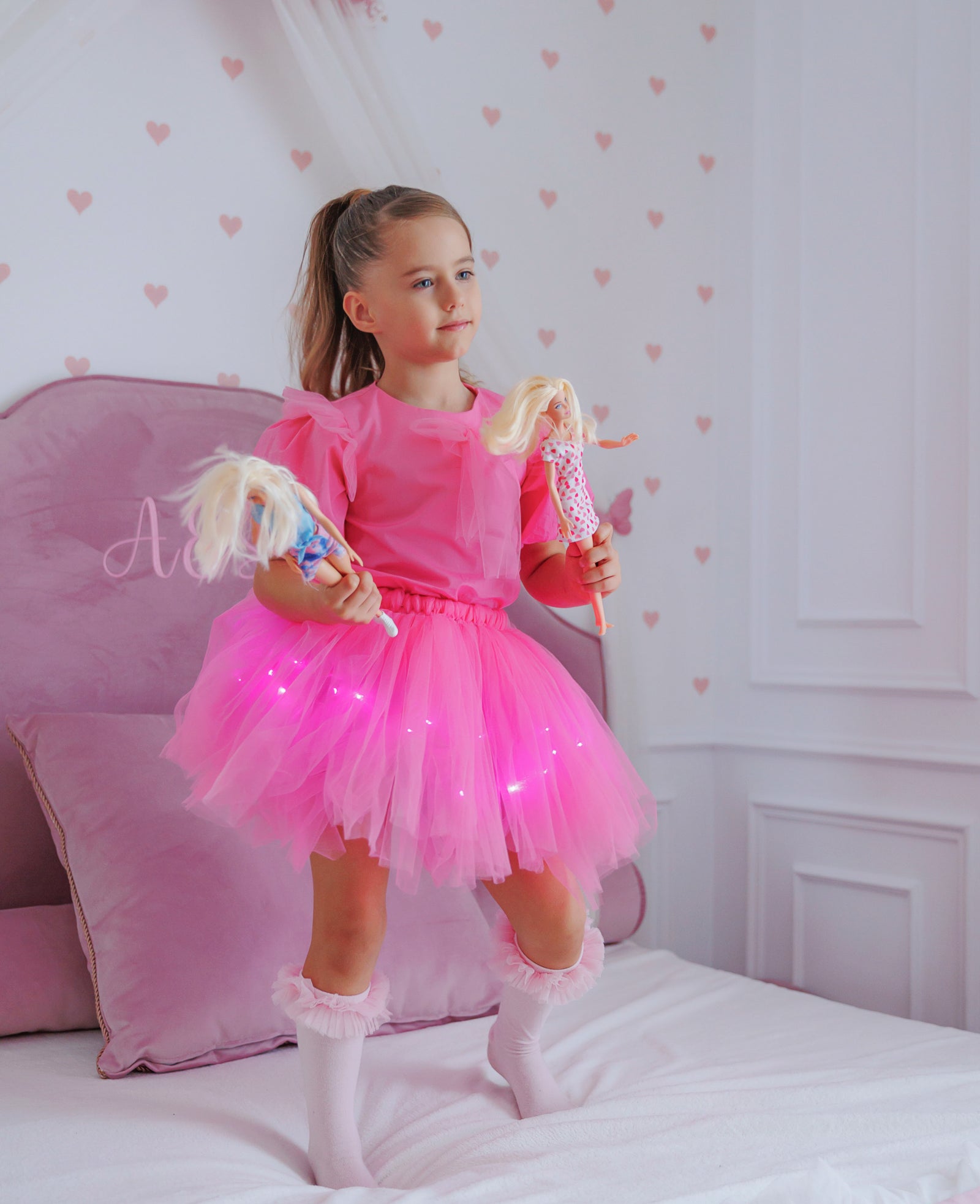 Compleu cu Luminițe, Roz Bombon, 2 Piese