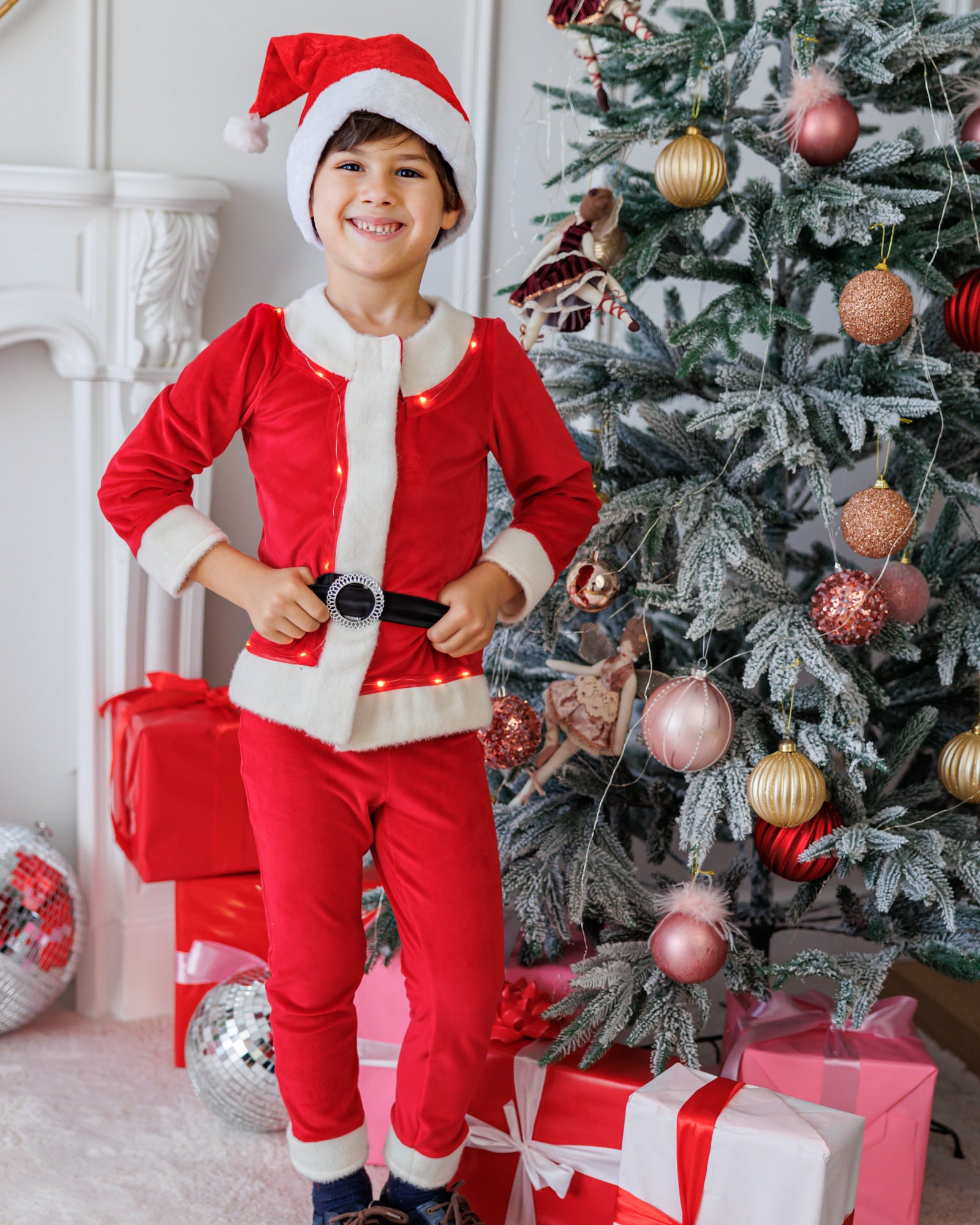 Costum cu Luminițe de Moș Crăciun, 3 Piese