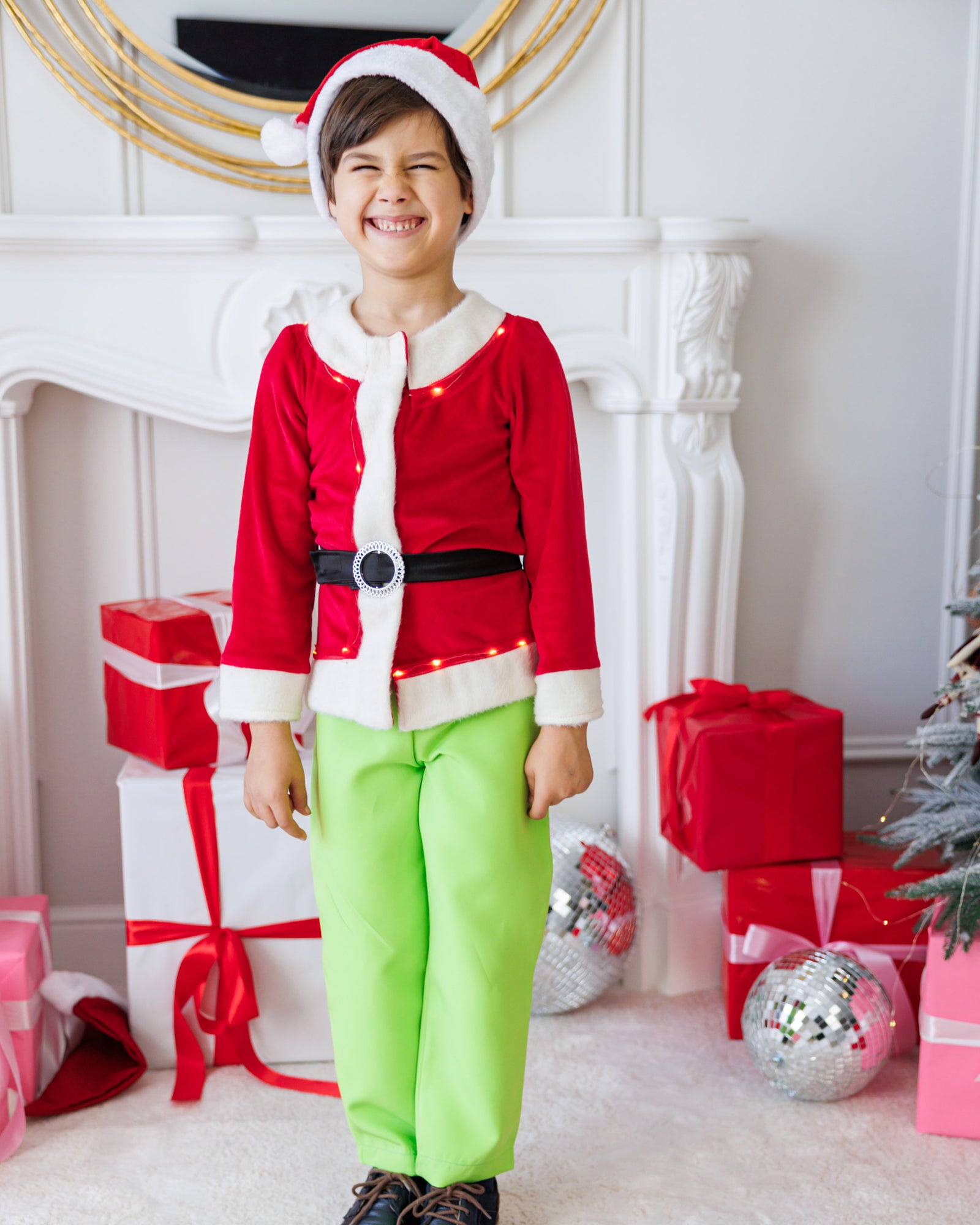 Costum cu Luminițe De Grinch, 3 Piese