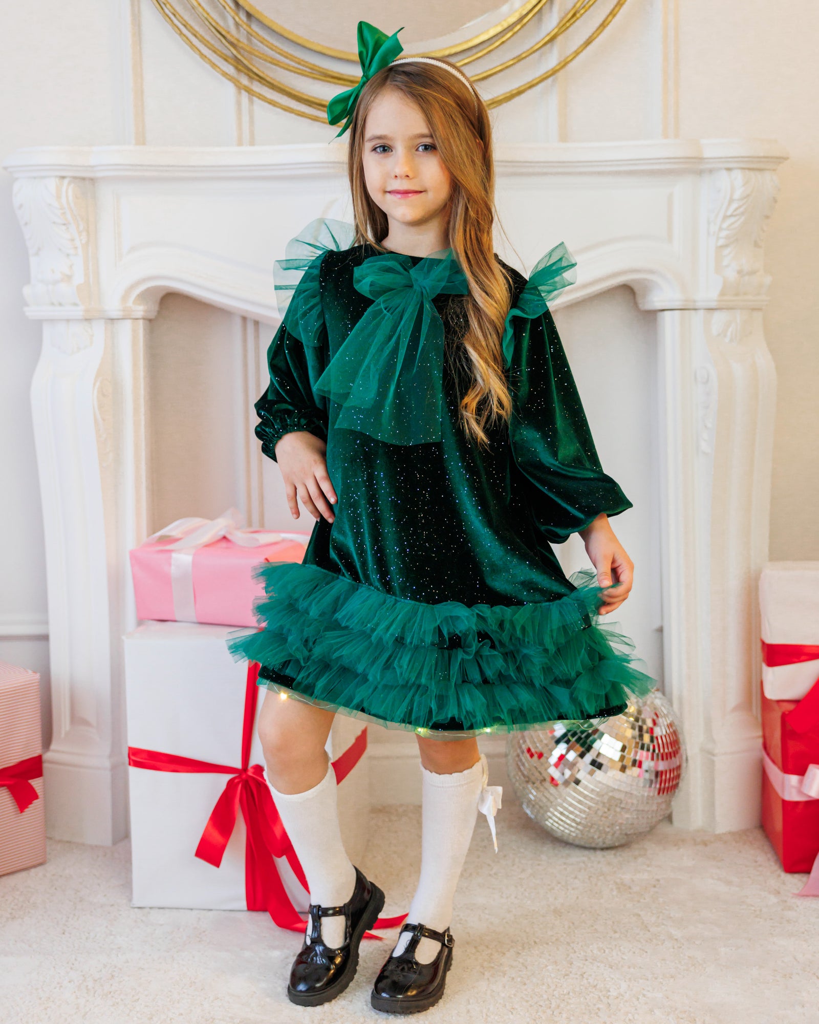 Compleu Verde Regal, Rochiță+Bentiță+Șosețele