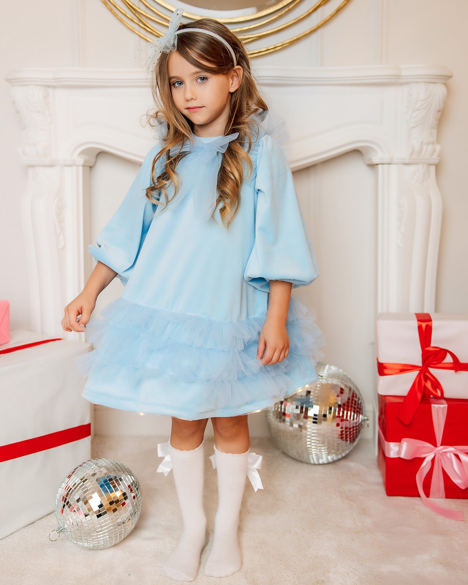 Compleu Rochiță+Pelerină, Bleu, de Craciun