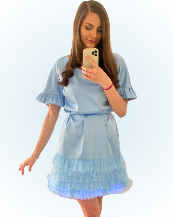 Rochița De Ocazie Bleu cu Volanase, Femei