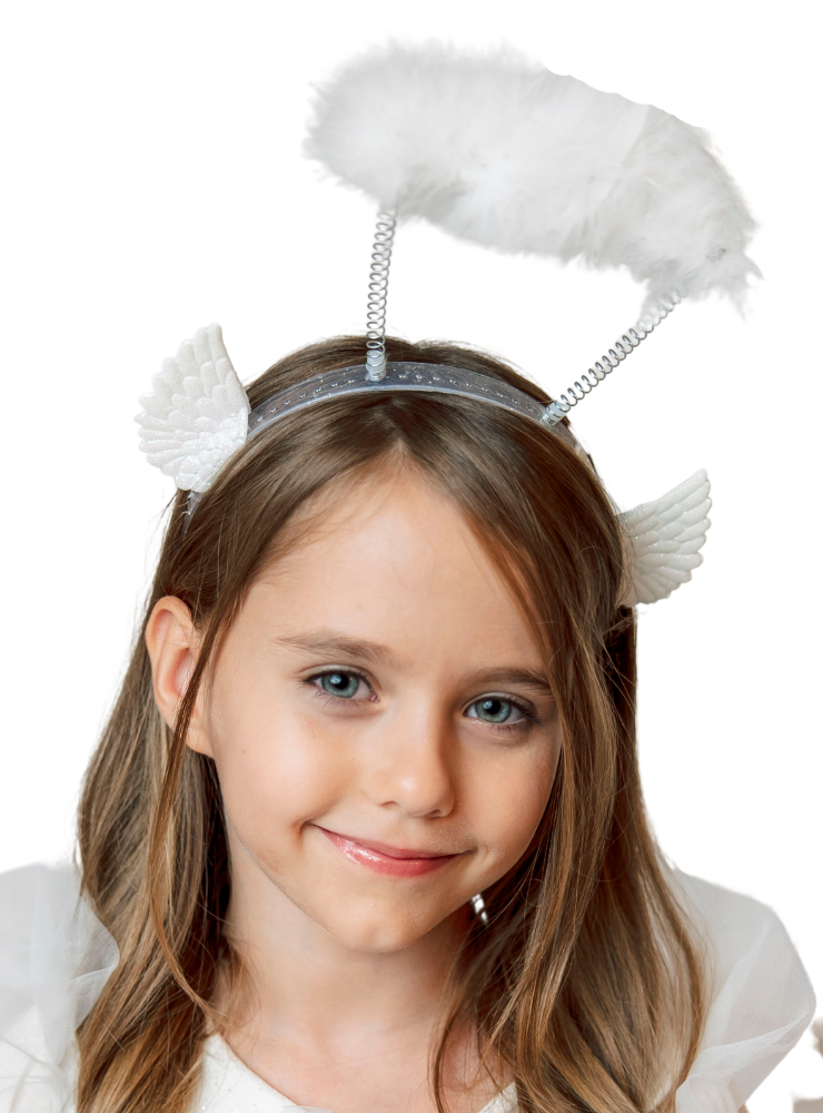 Coroniță cu Aură și Aripioare de Înger, Albă cu Sclipici, pentru Serbare