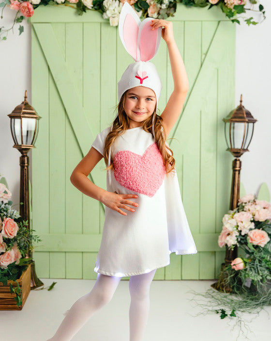 Rochița cu Luminite de Paste, Alba cu Inimioară Roz, 2-4 ani