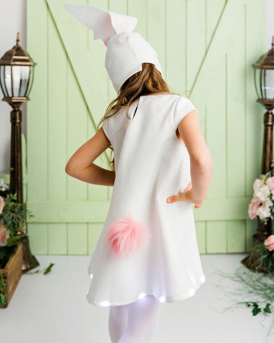 Rochița cu Luminite Iepuras de Paste, Alba cu Inimioară Roz, 2-4 ani, de fetite