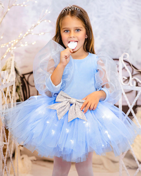 Body Elsa Bleu, cu Mâneci Bufante