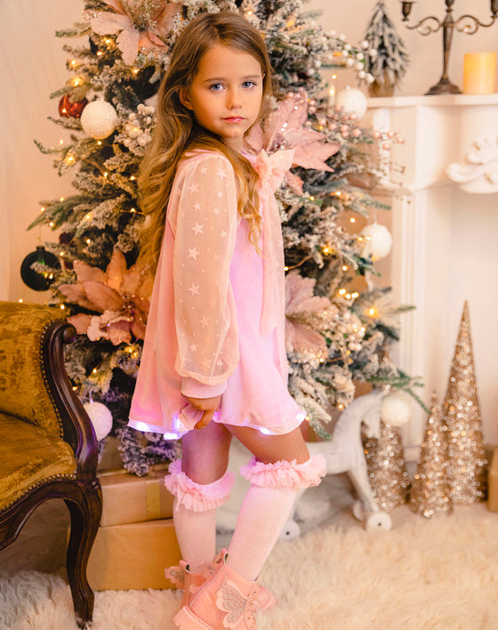 Rochiță cu Luminițe Roz, din Catifea