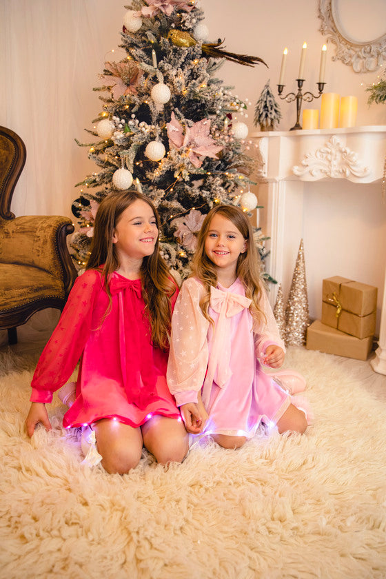 Rochiță cu Luminițe Roz din Catifea pentru Craciun