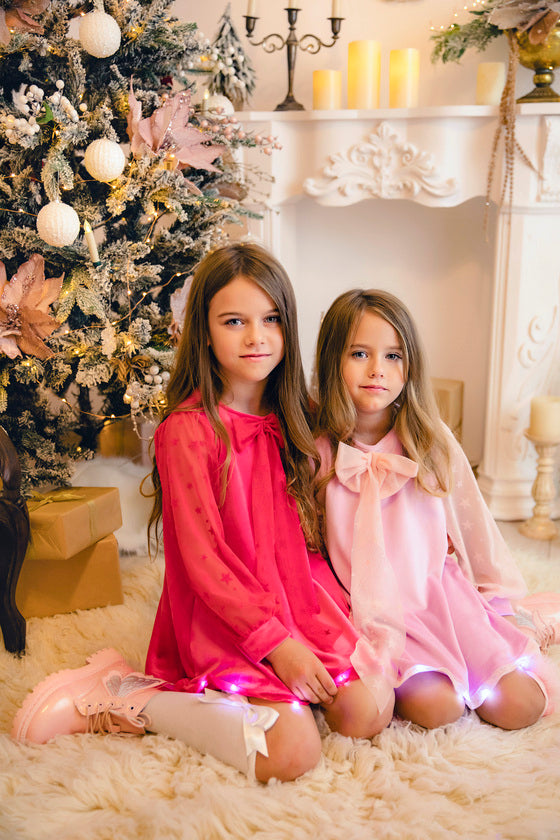 Rochiță cu Luminițe Roz din Catifea pentru Craciun