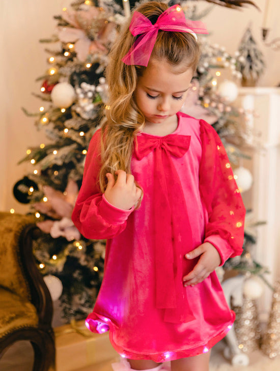 Rochiță cu Luminițe Roz din Catifea pentru Craciun