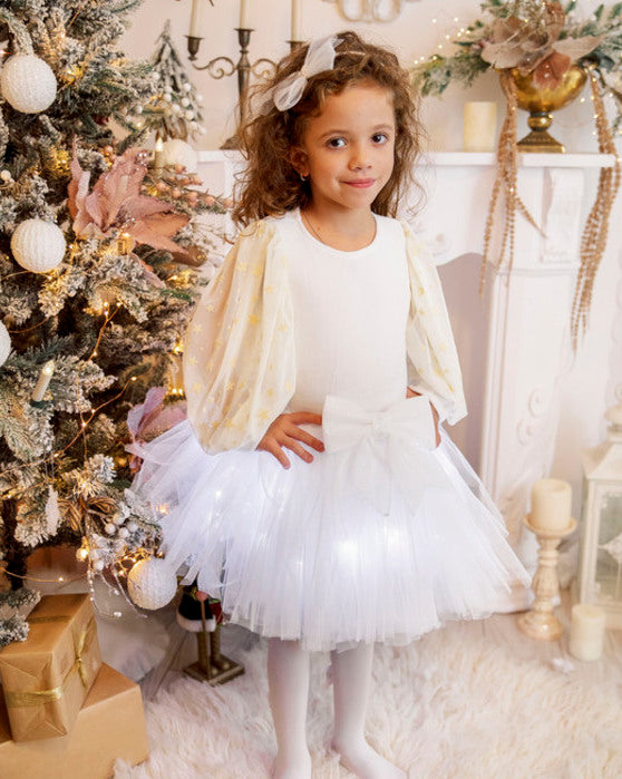 Fustița Albă, cu Luminițe, cu Fundiță superbă