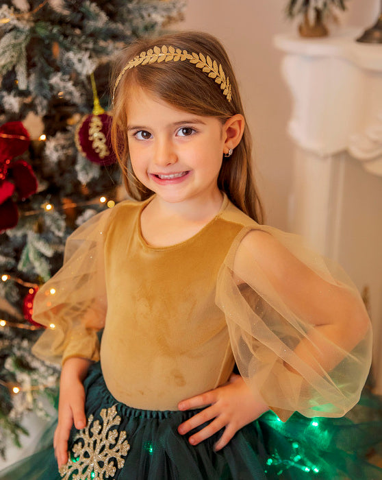 Body Catifea Maro Zâna Toamnei, cu Mâneci Bufante cu Sclipici