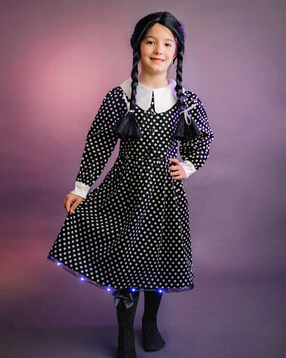 Rochiță Neagră cu Buline de Halloween, 10-12 ani, fete