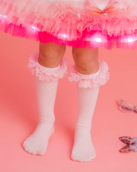 Șosețele cu Volănașe din Tulle Roz