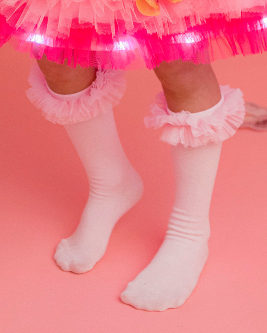 Șosețele cu Volănașe din Tulle Roz