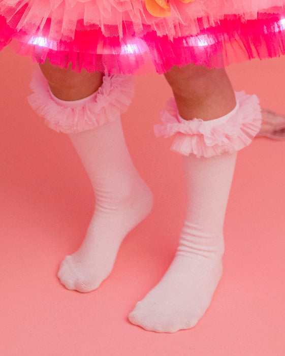 Șosețele cu Volănașe din Tulle Roz