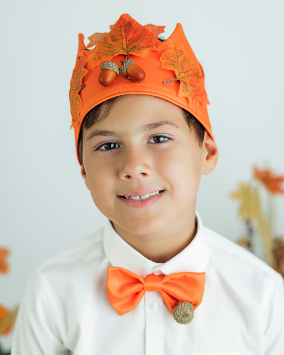 Costum Regele Toamnei, 2 piese, coroana si papion, Portocalii