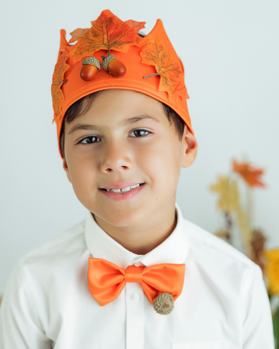 Costum Regele Toamnei, 2 piese, coroana si papion, Portocalii