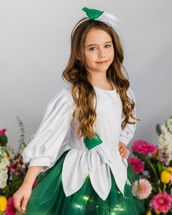 Rochița Ghiocel / floare albă, mărgăritar, lăcrămioară,  cu Luminițe, Serbare 2025