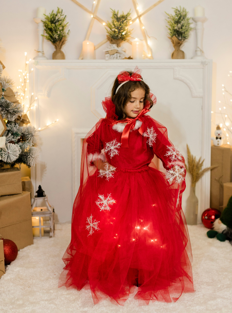 Fustița cu Luminițe, Roșie, Cadou minunat pentru Fetițe, Scufița Roșie