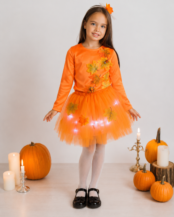 Costum 3 Piese, Zana Toamnei Portocaliu cu Frunze