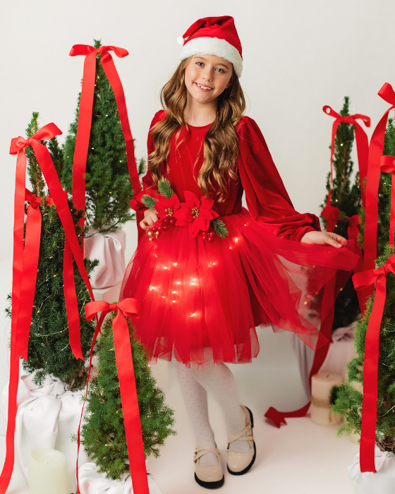 Rochița Rosie de Catifea Craciunita,Tutu, de Craciun cu luminite minunata